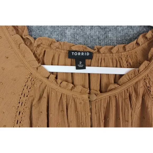 Torrid Chiffon Peasant 3/4 Sleeve Women's 2X Raglan Blouse Tobacco Brown Boho - Picture 6 of 14